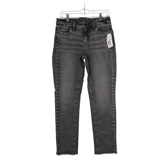 Time and Tru Denim - Time and Tru Straight Leg Jeans Women‎ 6 Black Studded Embellished Raw Hem Edgy